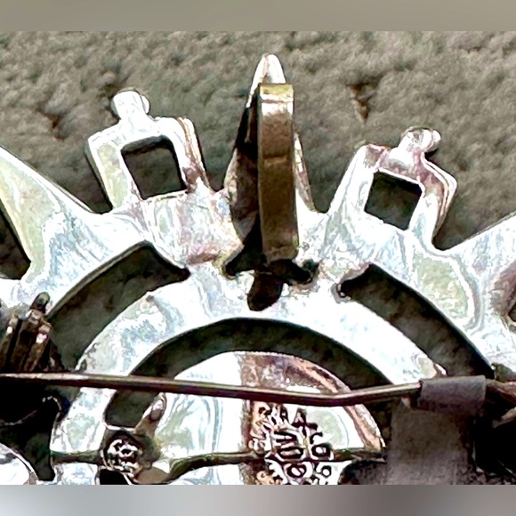 Vintage 925 Sterling silver Taxco Mexico Aztec sun circle pendant/brooch EUC - Picture 6 of 7